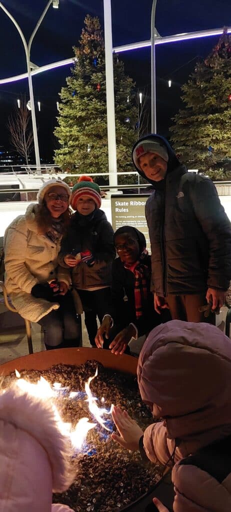 a family enjoys winter fun in Nebraska at the Gene Leahy mall