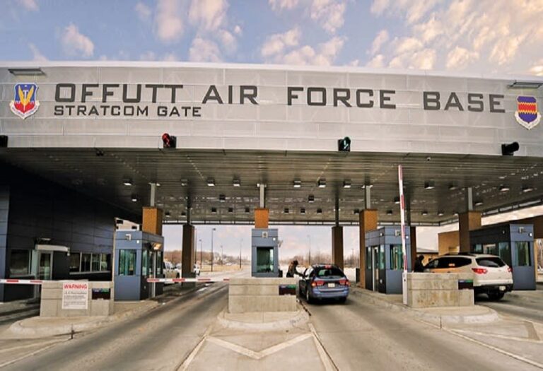 The Offutt Stratcom Gate at Offutt Air Force Base, a key entry point for military personnel and families PCSing to Offutt Air Force Base